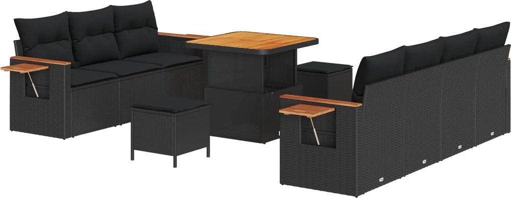 vidaXL Kerti Kanapé Szett 10 pcs Fekete Poli rattan és porfestett acél
