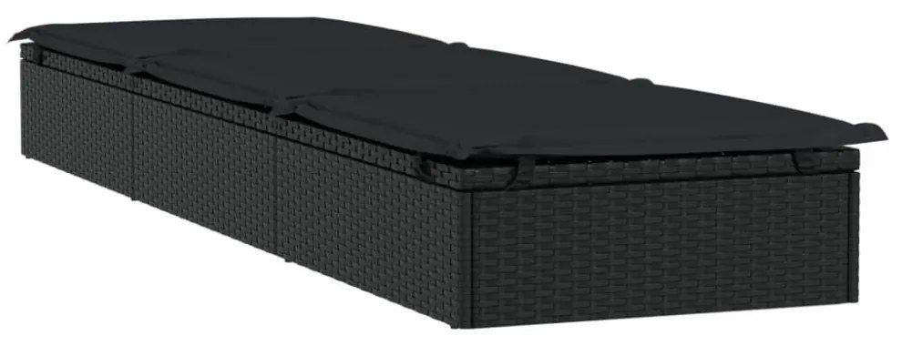 1 db fekete polyrattan napozóágy párnával 201 x 55 x 62 cm