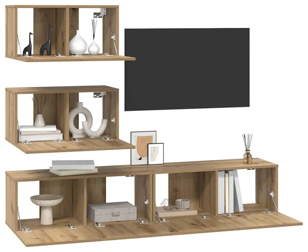 TV szekrény garnitúra 4 pcs kézműves tölgy 80 x 30 x 30 cm