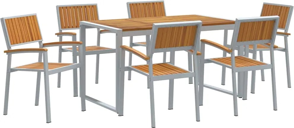 vidaXL Kert étkező szett 7 pcs Szürke Tömör Akácfa