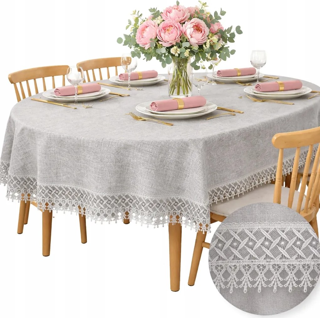 Abrosz Ovális Asztali Elegáns Szürke Sima karácsonyra csipkével 150X260