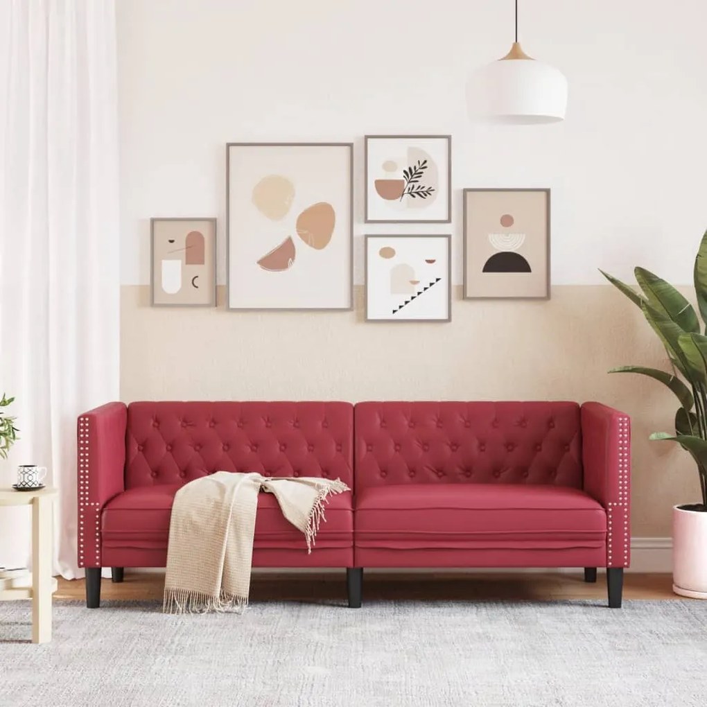 3 személyes bordó műbőr Chesterfield kanapé
