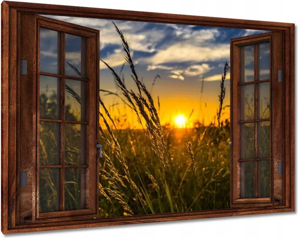 Vászonkép 120x80 Naplemente a füvek között