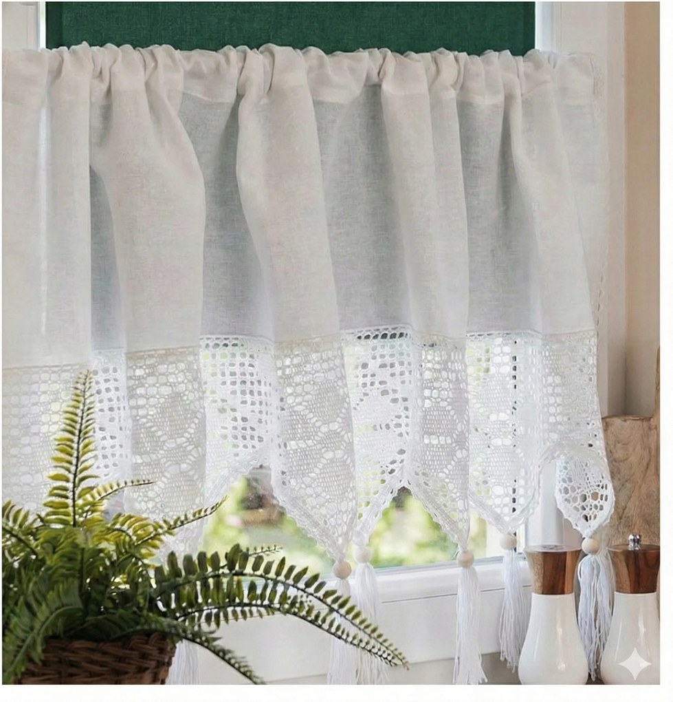 Vitrázs Függönyök rövid függöny a konyhaalagútban vastag áttört 100x40