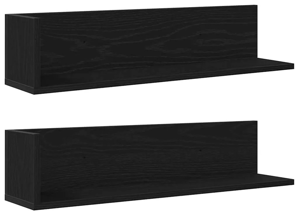 2 db fekete szerelt fa fali polc 75 x 16,5 x 16,5 cm