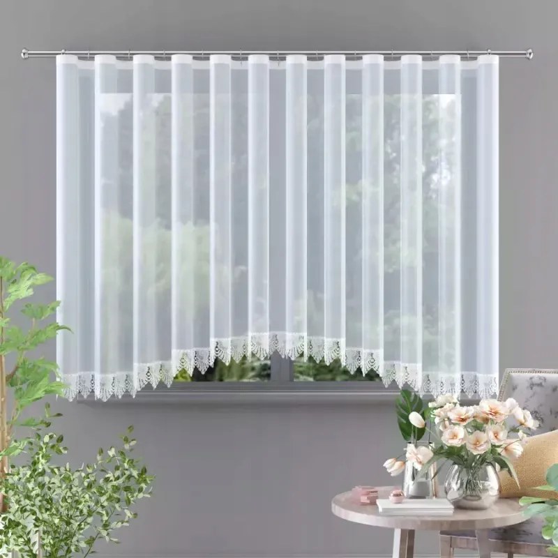 Elegáns finom fehér fátyol függöny íves gipiurával Lucy 300x150cm