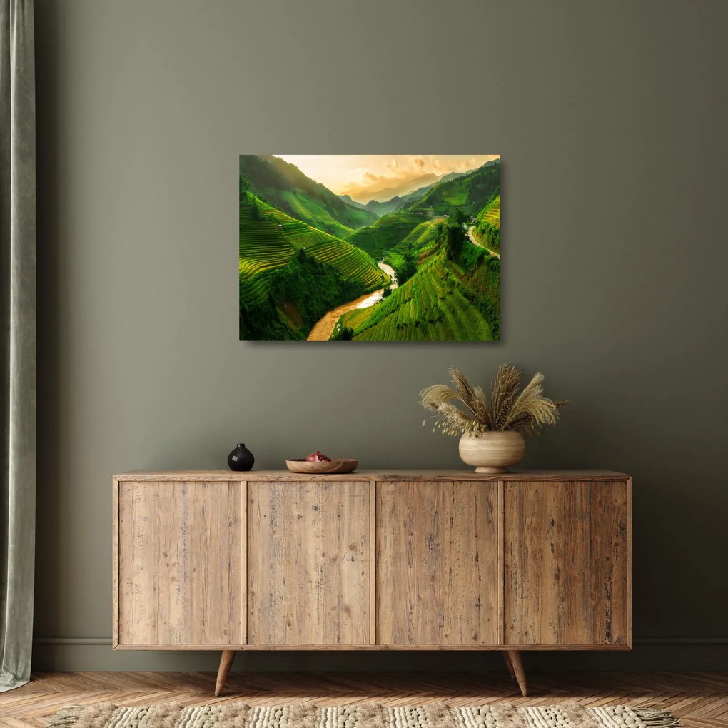 Üveg kép - Mu Cang Chai rizsteraszok (70x50 cm)