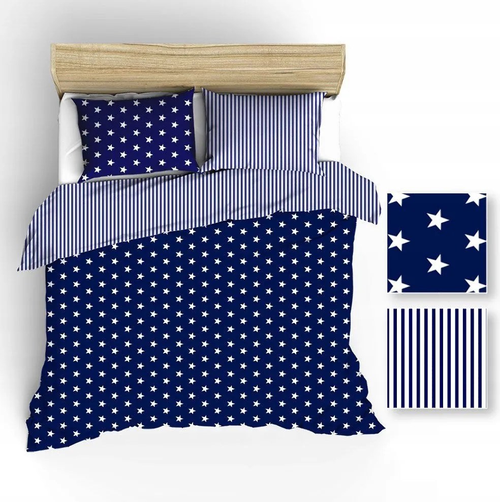 Ágyneműhuzat garnitúra 90x120 cm-es fehér sötétkék csillagok csíkok