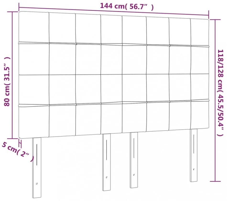 világosszürke bársony LED-es fejtámla 144x5x118/128 cm