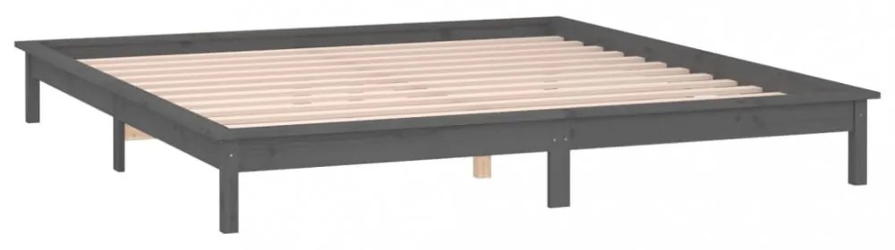 szürke tömör fa ágykeret LED-világítással 200 x 200 cm