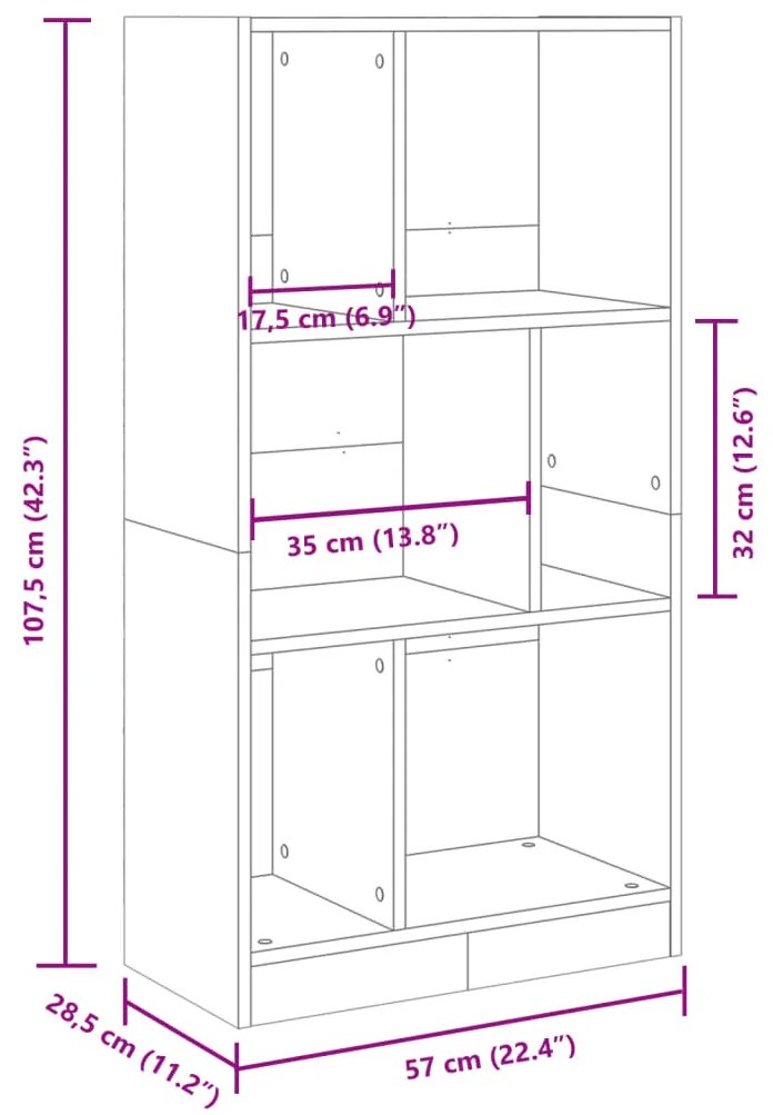 fekete szerelt fa könyvszekrény 57 x 28,5 x 107,5 cm