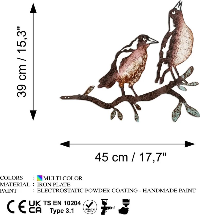 Bird fém kerti dísztárgy, 39×45 cm