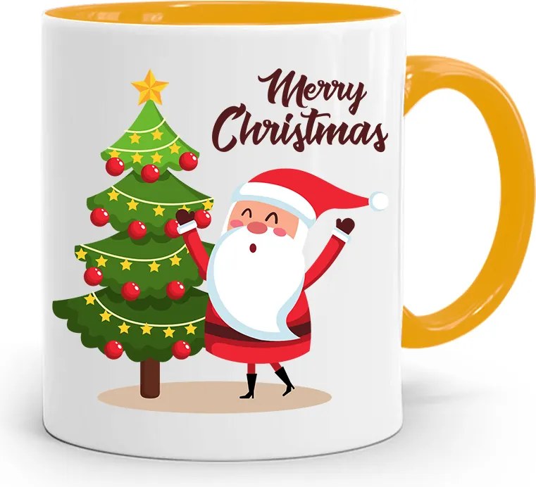 Sárga Karácsonyi Bögre Mikulásra, fényképes nyomtatással