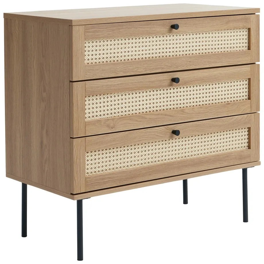 Natúr színű alacsony komód tölgyfa dekorral 80x75 cm Pensacola – Unique Furniture