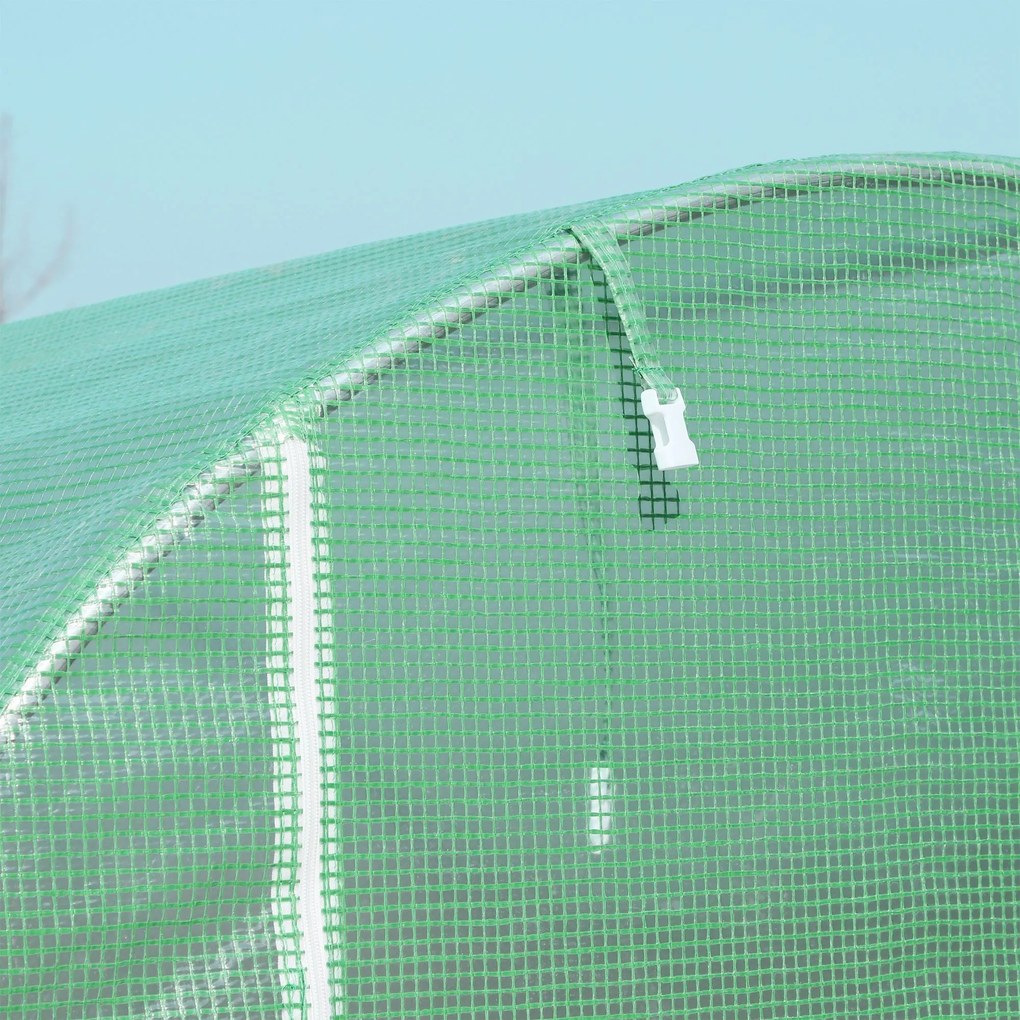 Outsunny Kert Alagút Üvegház 8 m² Alapfelület 4L x 2W x 2,05H m Erősített Csőváz Cippzáras Ajtó 6 Felgöngyölhető Ablak Zöld | Aosom