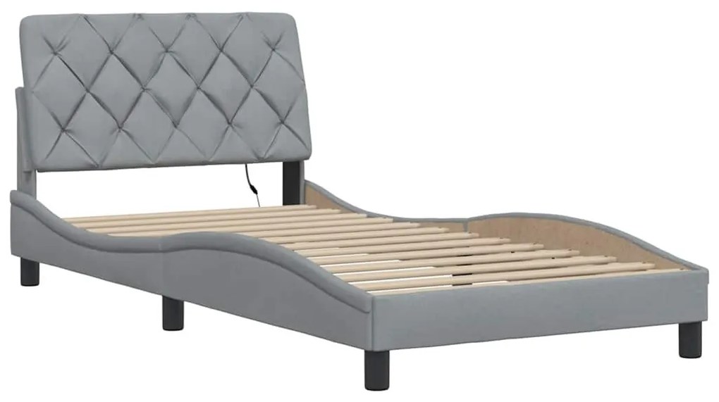 világosszürke szövet ágykeret LED-ekkel matrac nélkül 100x200cm