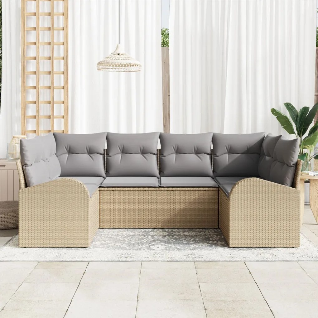 6 darabos kertibútor szett párnákkal bézs poli rattan