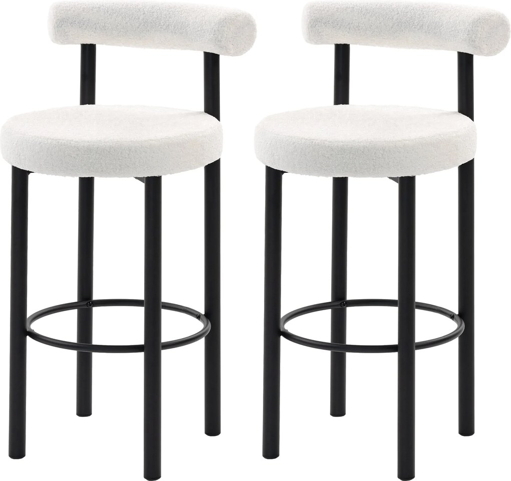 HOMCOM 2 darab bouclé bárszék, ívelt háttámla, lábtartó és fém lábak, 50 x 52,6 x 98 cm, krémszín | Aosom