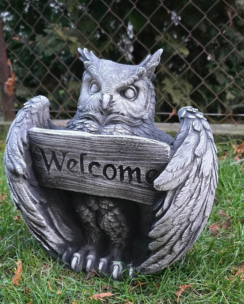 Beton figura Bagoly Welkome kerti figurák kerti dekoráció
