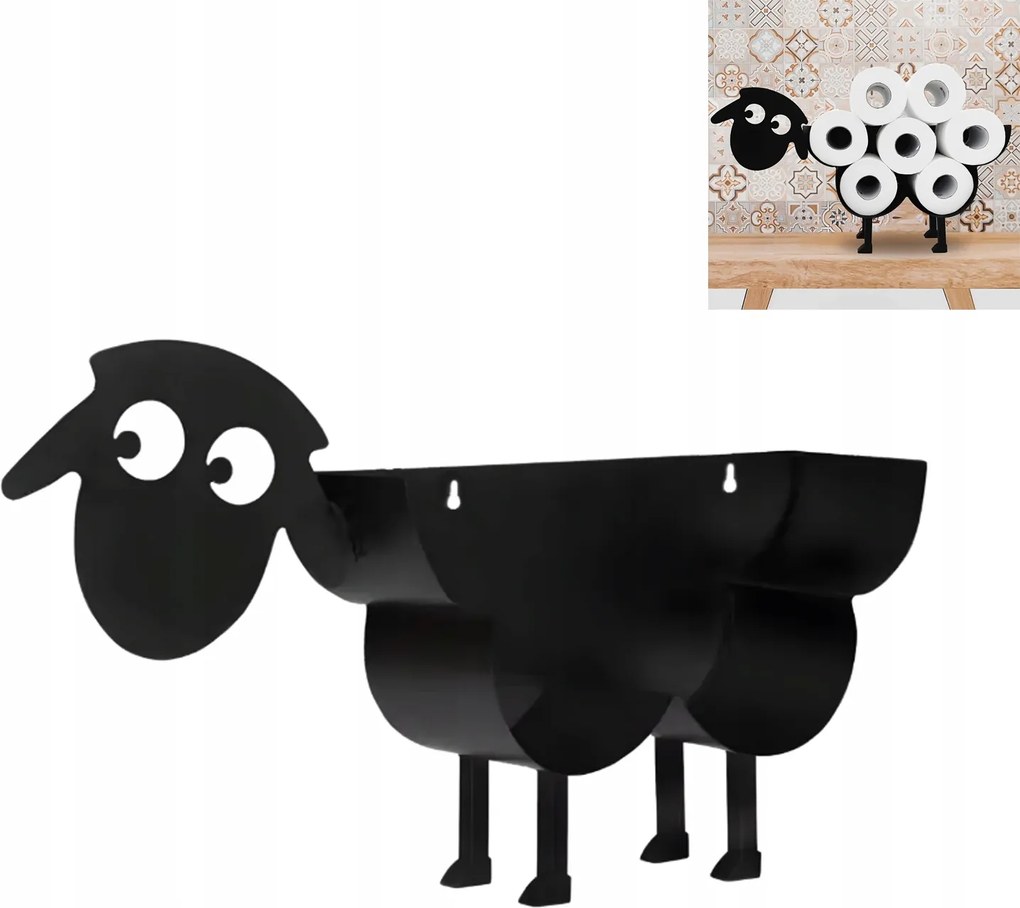 Wc-papír Tartó Állvány Bárány Kos Fekete Fém Több Tekercs