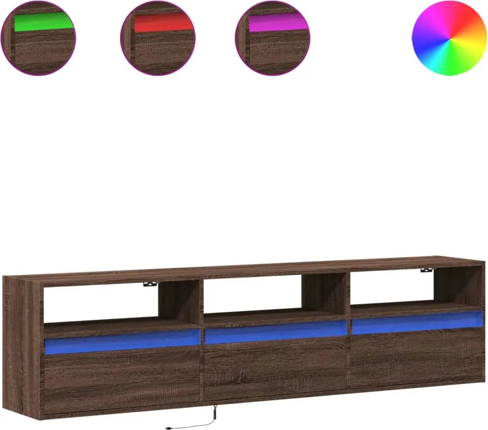 vidaXL barna tölgy színű fali TV-szekrény LED-del 180 x 31 x 45 cm