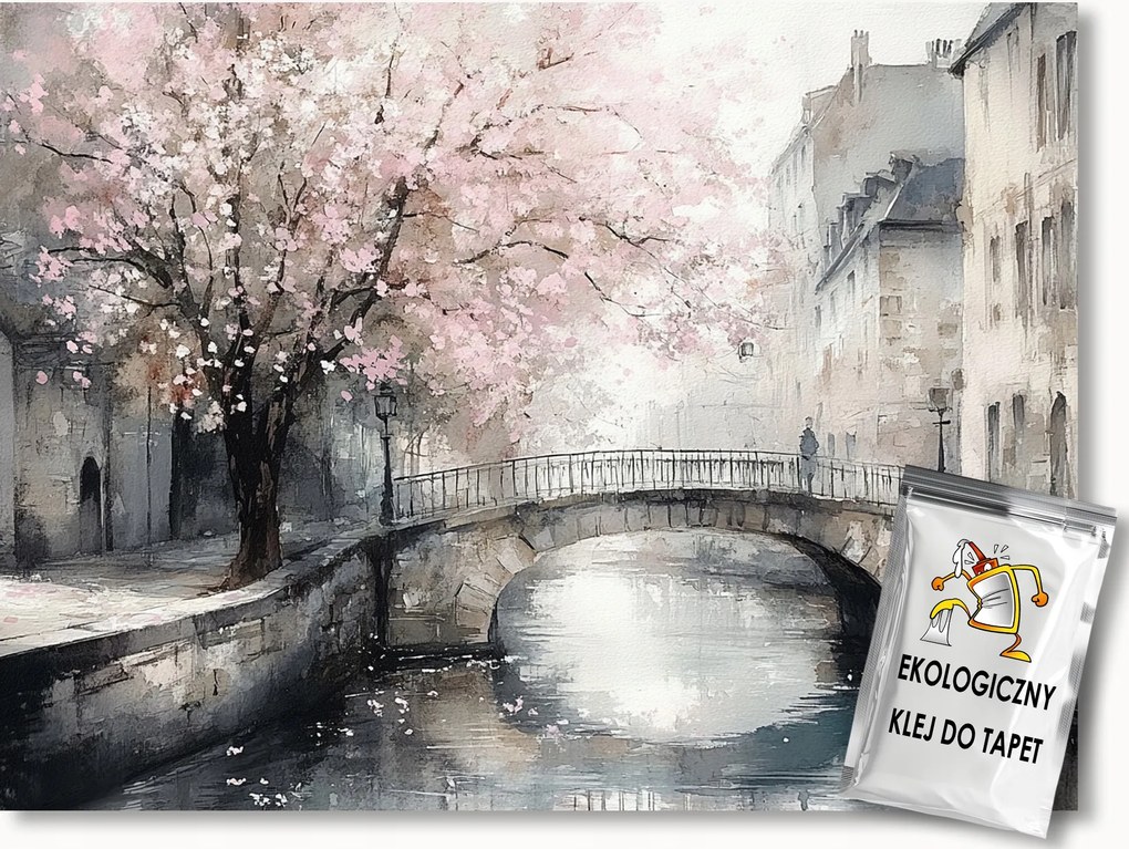 Fotótapéta Flizelina Város Csatorna Folyó Híd Fa Virágok 208x146 ragasztó