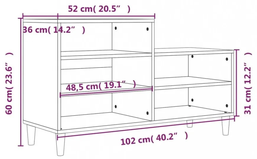 betonszürke szerelt fa cipőszekrény 102x36x60 cm