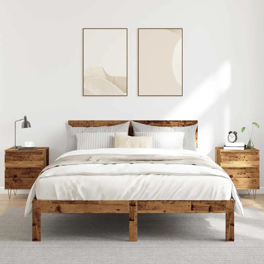 2 db antik fa színű szerelt fa éjjeliszekrény 40 x 35 x 50 cm
