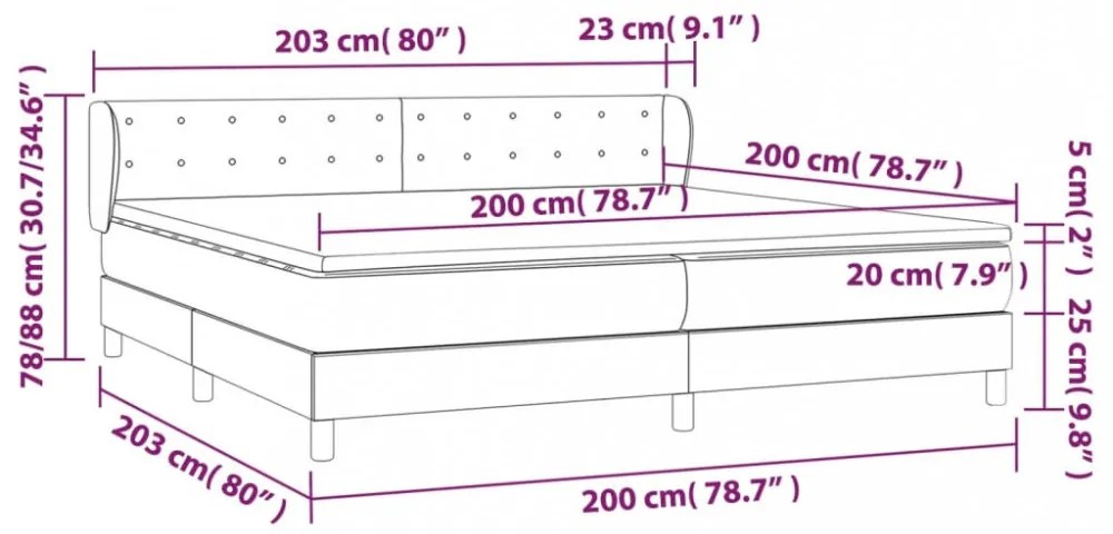 sötétbarna szövet rugós ágy matraccal 200 x 200 cm