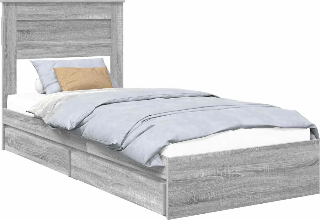 vidaXL Tárolós Ágy fejtámlával Szürke Sonoma 100 x 200 cm Faanyag