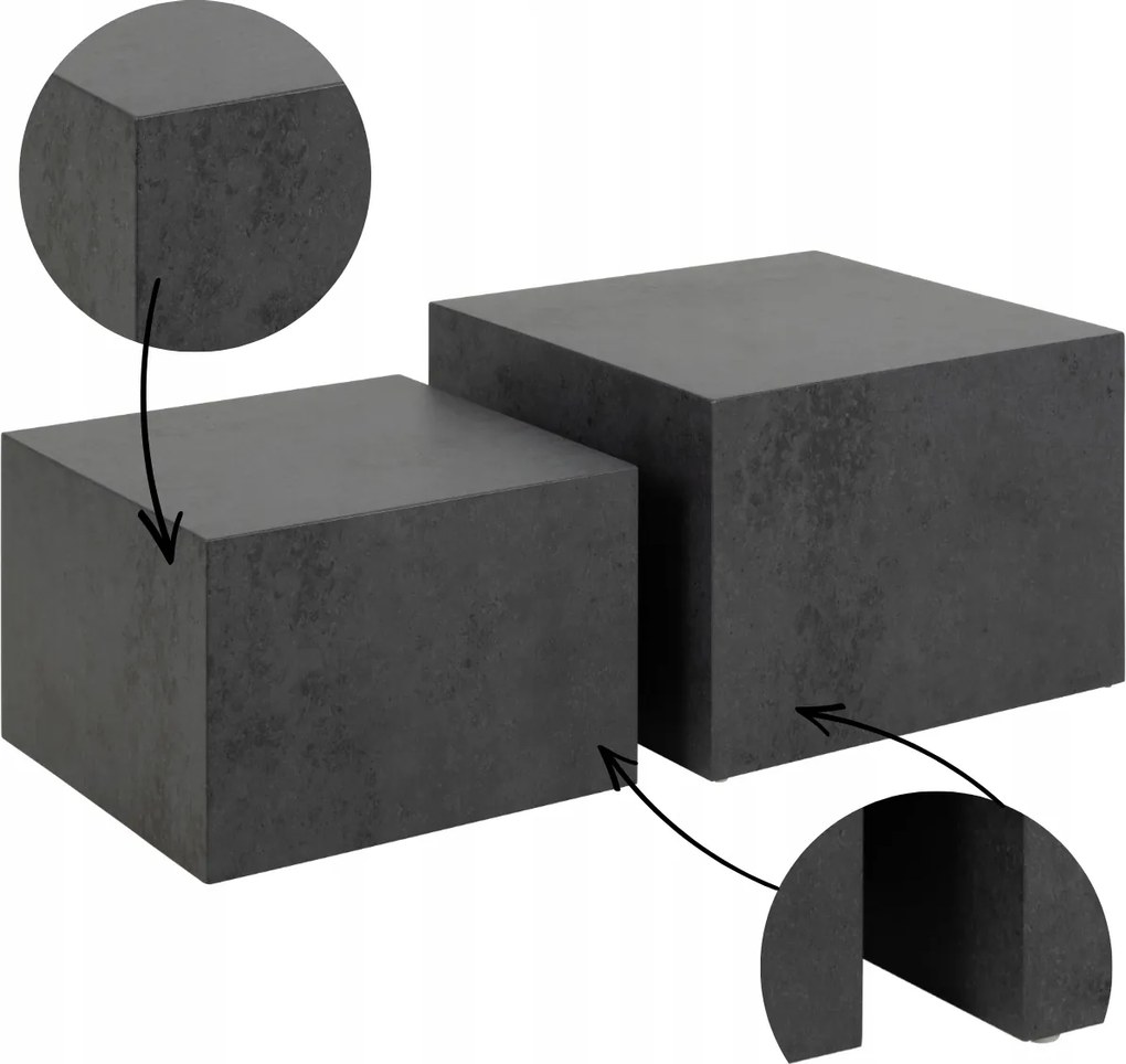 2 Db-os Négyzet Alakú Dohányzóasztal Szett modern grafit kő utánzat