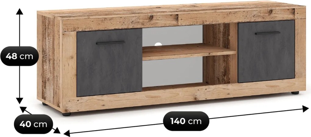 Szafka RTV BLAGO 140 cm Surowy Dąb/Grafit