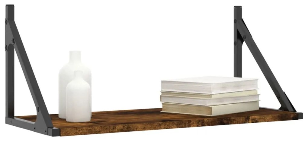 2 db füstös tölgy színű szerelt fa fali polc 60 x 25 x 25,5 cm