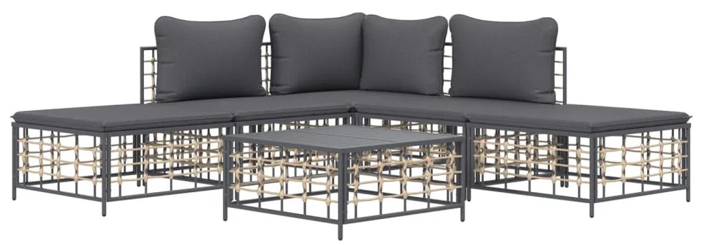 6 részes antracitszürke polyrattan kerti ülőgarnitúra párnákkal