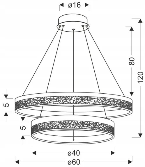 LED csillár kábelen FROZI LED/38W/230V átm. 60 cm fekete