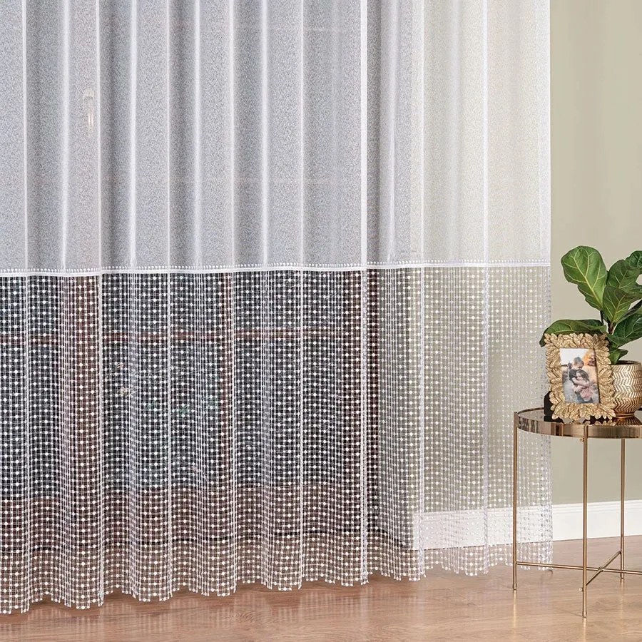 Függöny Gipsz Applikációval Napellenzőre 280cm fehér, fehér aljjal