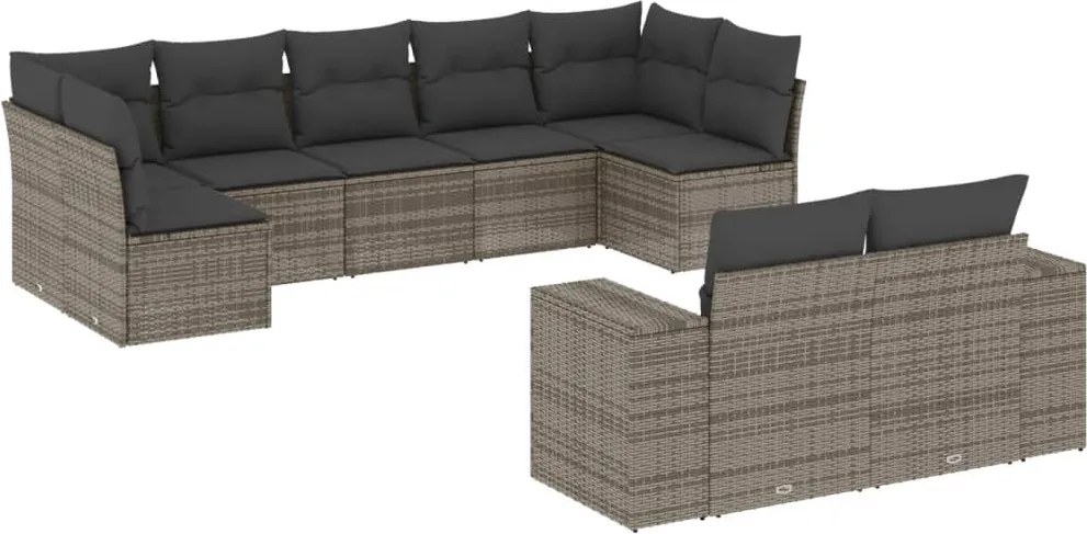 vidaXL 9 részes szürke polyrattan kerti ülőgarnitúra párnákkal