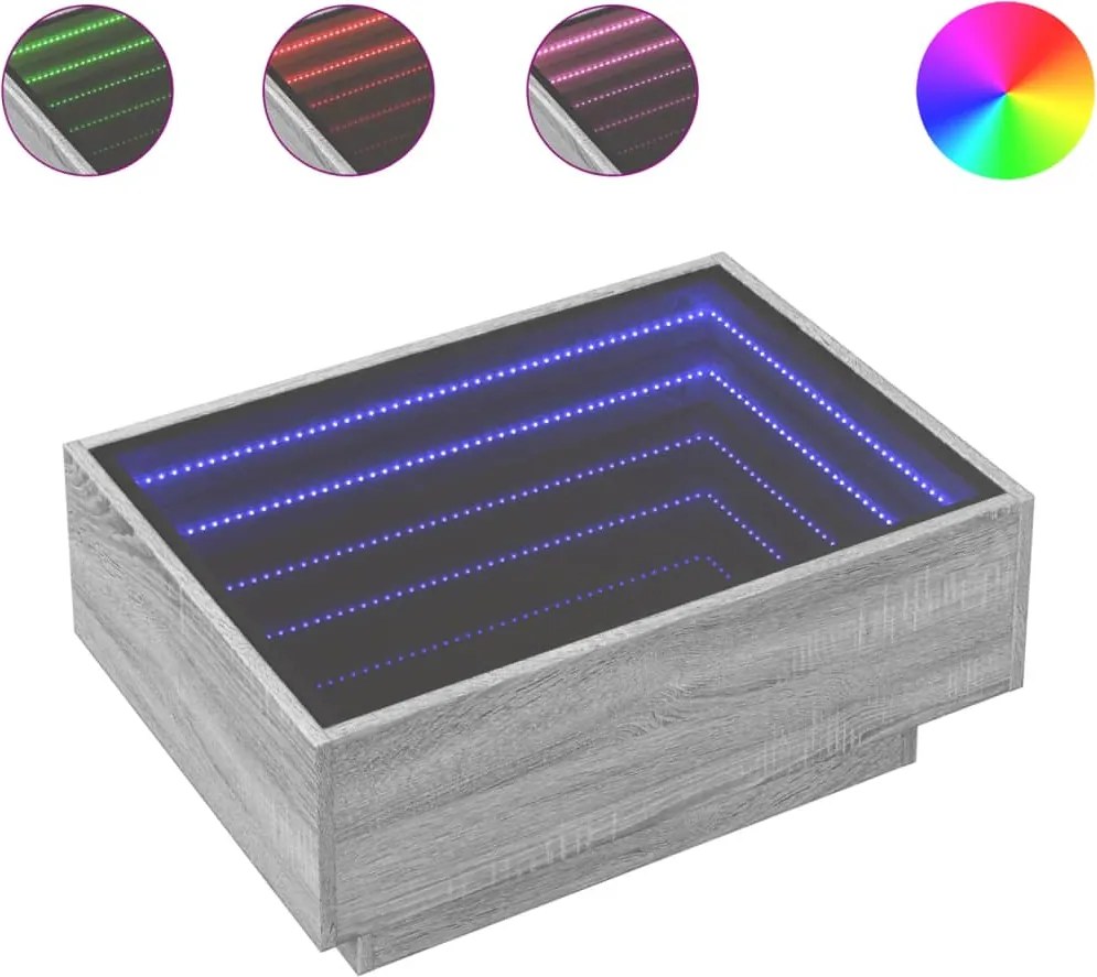 vidaXL szürke sonoma szerelt fa dohányzóasztal LED-del 70 x 50 x 30 cm