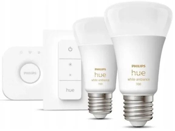 Philips Hue WHITE AMBIANCE kezdőkészlet 2x E27/8W/230V izzó + Bridge és fényerőszabályzó kapcsoló