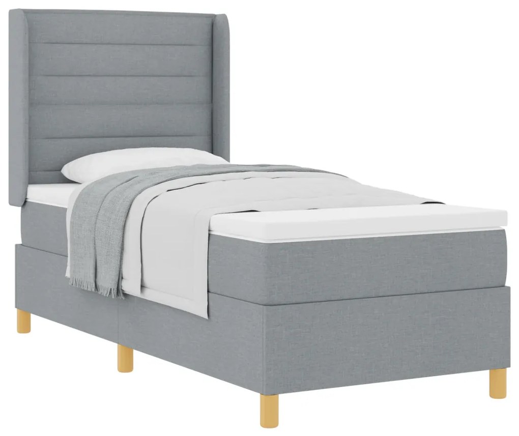Boxspring Ágy Mattal Világosszürke 90x190 cm Textil