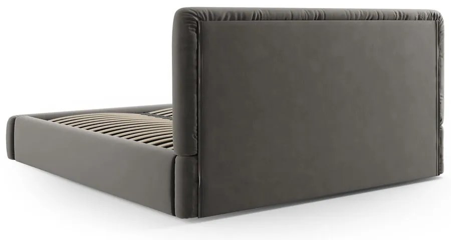 Szürke kárpitozott ágyneműtartós franciaágy ágyráccsal 140x200 cm Colonel – Cosmopolitan Design