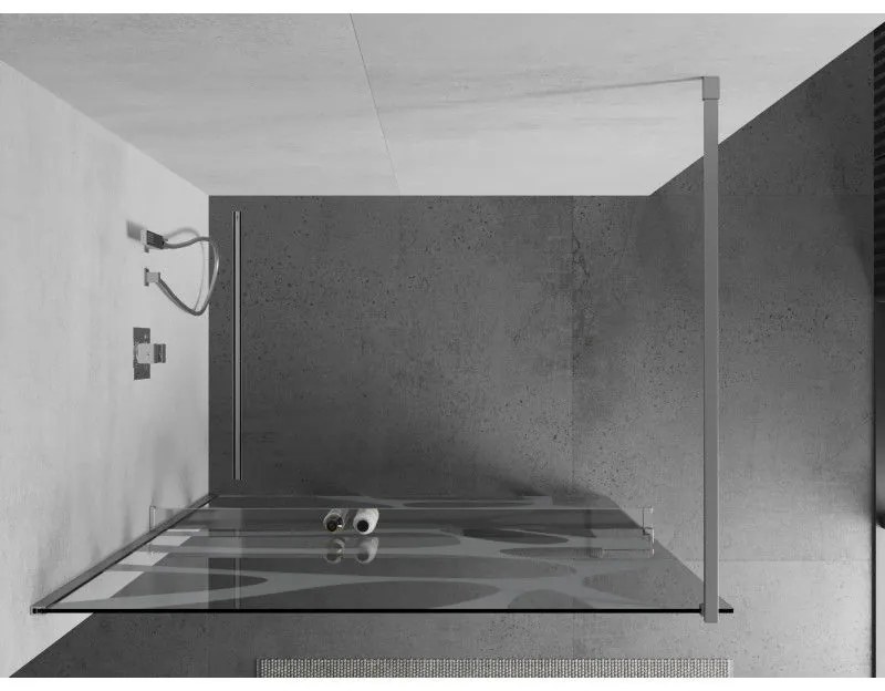 Mexen Kioto +, zuhany paraván polccal és törölközőtartóval 80 x 200 cm, 8mm átlátszó üvegmintás fehér, króm profil, 800-080-121-01-97