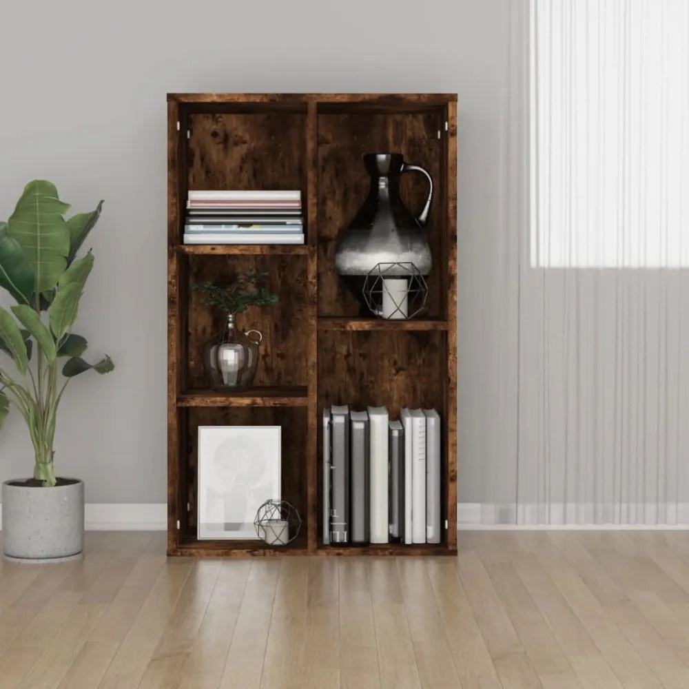 füstös tölgy színű szerelt fa könyv-/tálalószekrény 50x25x80 cm