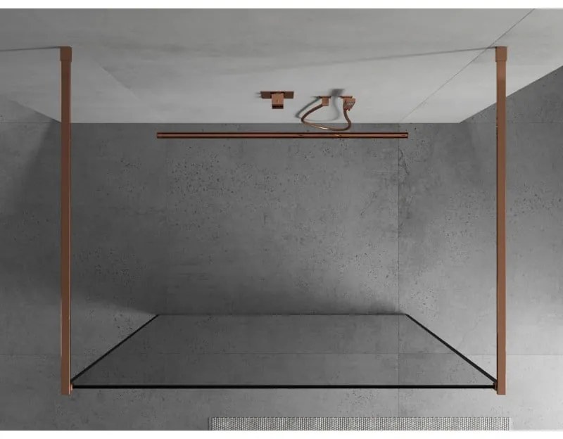 Mexen Kioto, átmenő zuhanyparaván 120 x 200 cm, 8 mm-es üveg átlátszó/fekete mintázattal, 2x rózsaszín arany stabilizáló távtartóval, 800-120-002-60-…
