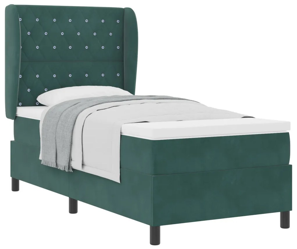 Boxspring Ágy Matraccal Sötét Zöld 90x190 cm Bársony