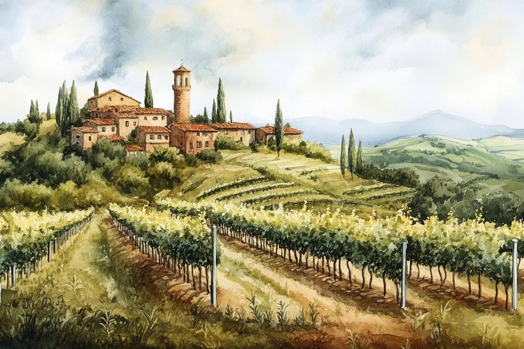 Vászonkép Canvas Tájkép Kilátás Olaszország Toszkána Szőlőváros Város 60x40