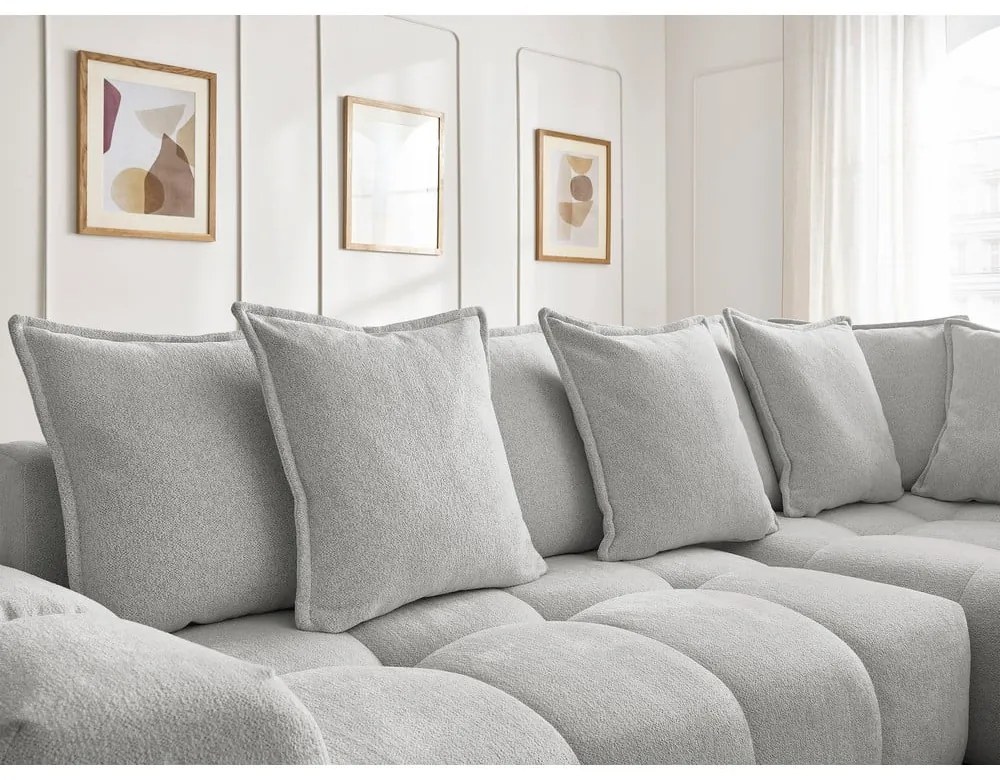 Világosszürke zsenília kinyitható-tárolóhelyes sarokkanapé (jobb oldali-L alakú) Everest – Bobochic Paris