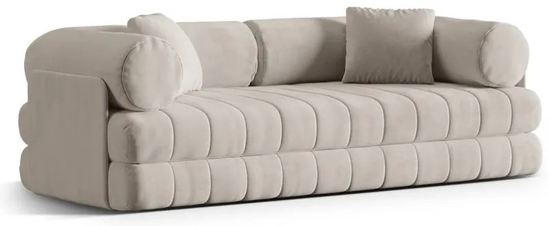 Bézs bársony kinyitható kanapé 206 cm Kemi – Cosmopolitan Design