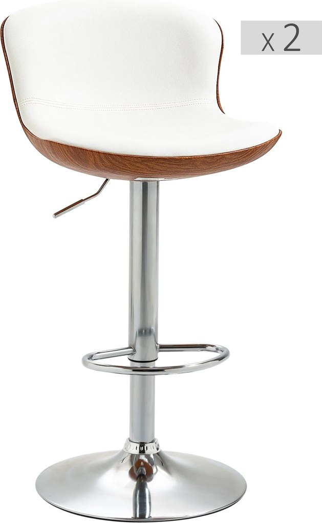 HOMCOM 2 db Modern Dizájnnal Készült Bárszék Állítható Ülésmagassággal 64-85 cm 360° Forgatható Műanyag Borítással Krém Színű Imitált Fa | Aosom