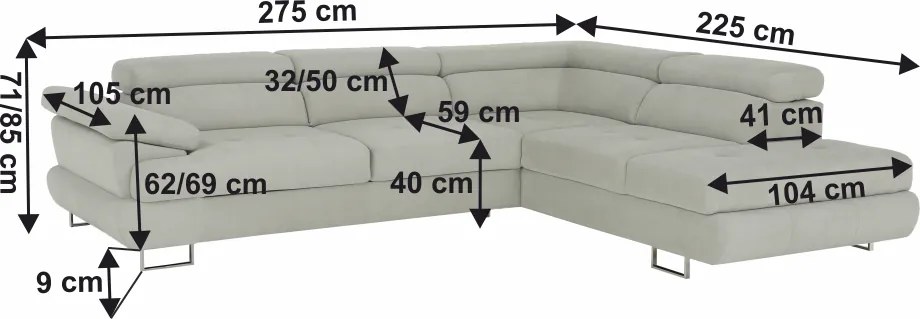 Ülőgarnitúra, világosszürke, szövet, jobbos, BUTON P